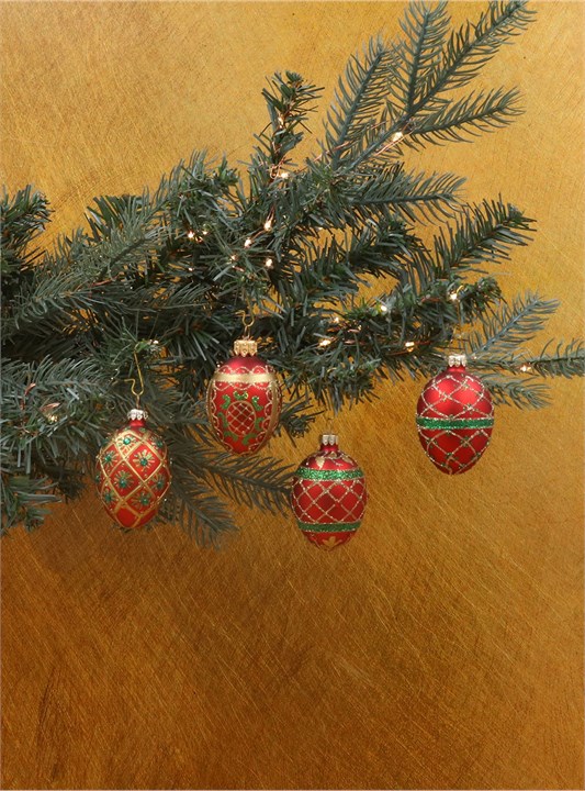 Gisela Graham Set Of 4 Hand Made 10cm Glass Baubles Christmas Ornaments 