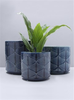 Gisela Graham Gisela Graham Navy Blue Wavy Wave Ceramic Stoneware Plant Pot Cover Planter 