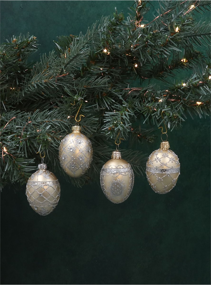 Gisela Graham Set Of 6 Hand Made 8cm Glass Baubles Christmas Ornaments 
